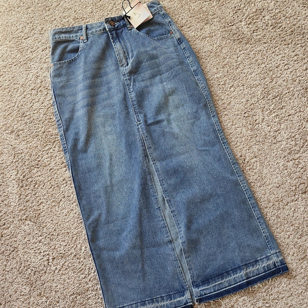 Classic Blue Denim Maxi Skirt